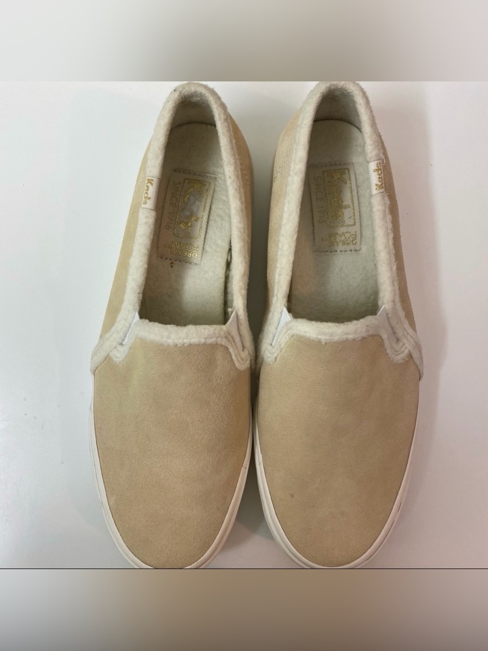 Keds Double Decker Suede Shearling Lined Slip On Sneakers Cream Size 8
